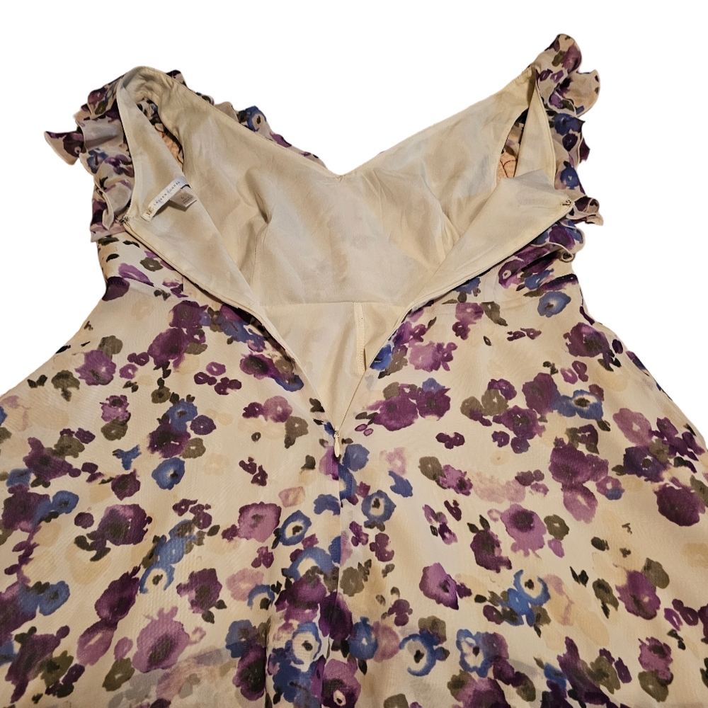 Lauren Conrad Ruffle Mini Dress Romantic Floral Water Color Print Womens Size 6 - Picture 11 of 16